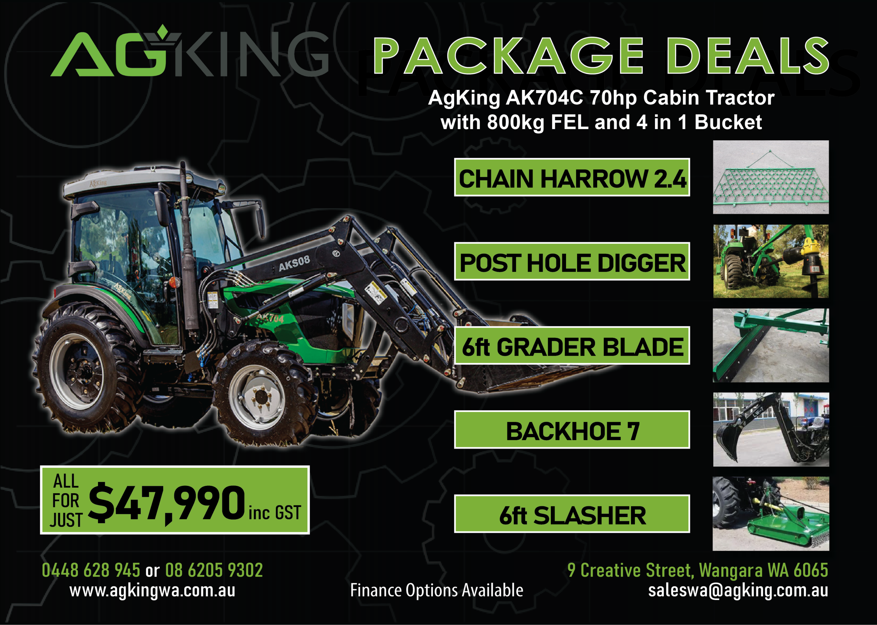 Ag King package deal AK704C + 5 Implements $47,990
